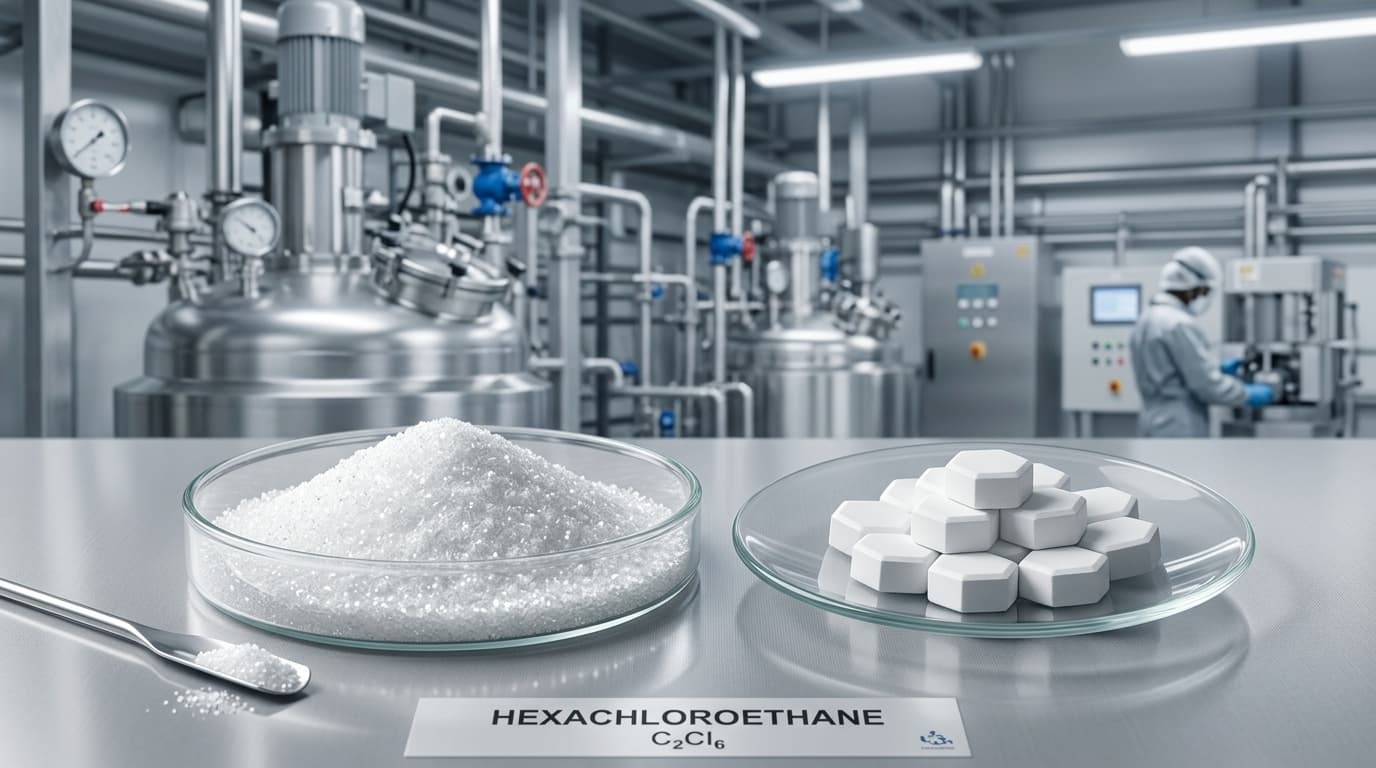 Hexachloroethane crystalline powder and degassing tablets